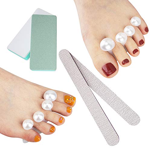 RAHATA RAHATA Toe Separators Pedicures Nail Polish Soft Gel Toes Separator with 100/180 Grit Nail Files & Nail Buffer Blocks