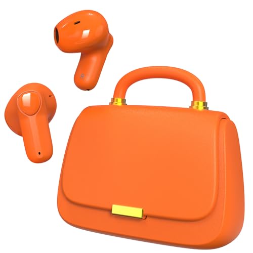 Image of ANCwear Orange Mini Purse Wireless Earbuds for Women and Teens, Citrus Cute Ear Buds with Handbag Charging Case, DIY Stickers, Bluetooth 5.3, 22H Battery Life, Dopamine Y2K Gift Earbuds for Girls