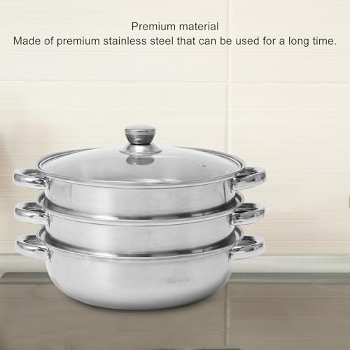 Natudeco Soup Steam Pot 3 Tier Thickened Stainless Steel Multifunctional Steamer 27cm Double Ear Steam Pot with Lid for Vegetables Seafood - Image 7