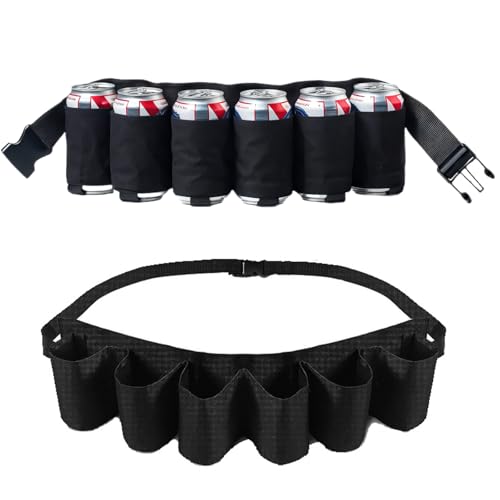 Jortmrd Cintura di Birra Regolabile Portatile con 6 Scomparti per Bevande - per Campeggio, Festival, Addio al Celibato (Nero)