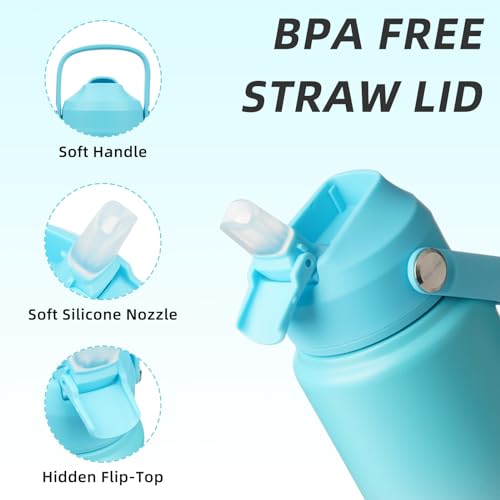 Image of BJPKPK Water Bottle with Straw Lid, 24oz Vacuum Insulated Water Bottles, Metal Stainless Steel Thermo for Sports, Travel, BPA Free Leak Proof Thermo, Cups, Flasks, Tumblers,Sea Salt
