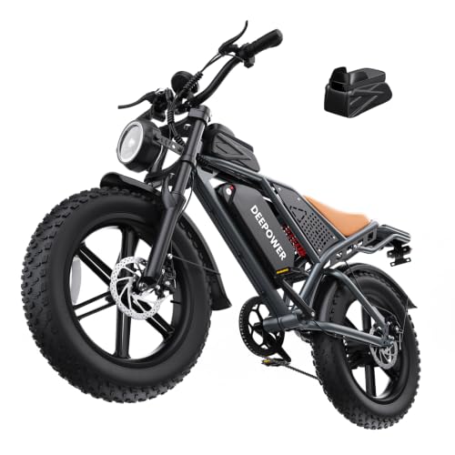 DEEPOWER Electric Bike for Adults 2000W Peak Motor&28MPH Electric Dirt Bike48V 20AH/35AH/60AH Battery 70-160 Max Miles Dual Suspension Ebikes for Adults 20 Fat Tire E Bike