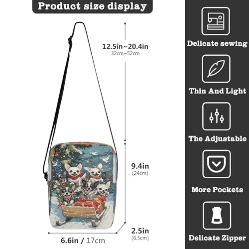Crossbody Bag Christmas Puppy Dog Skiing Messenger Bag for Women Men Purse Shoulder Bag Satchel Bag with Adjustable Strap 214B916223
