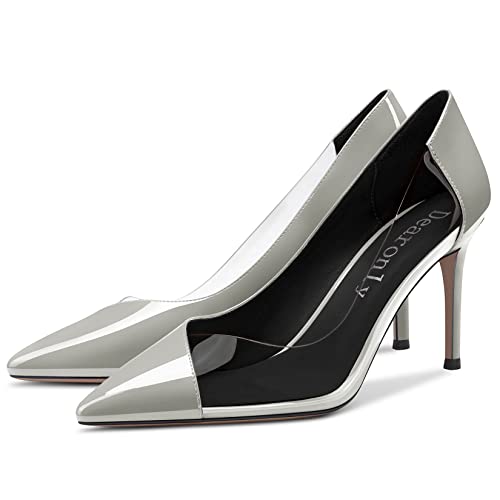 DearOnly Womens Clear Pumps Closed Pointed Toe Stiletto High Heel Slip On Patent Dress Shoes Shopping Vacation 3 Inch4