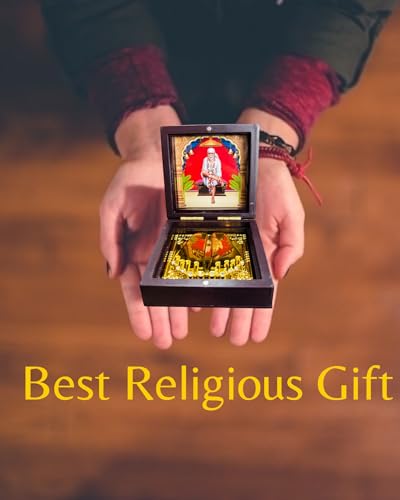 Image of Sai Baba Pocket Temple Charna Paduka Shirdi Mandir | Gold Plated Box God Idol Bhagwan | Diwali Gift Item | Jai Sai Ram | Religious Gift for Mom & Dad (SAI Baba)