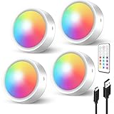 Spot LED RGB Sans Fil Rechargeable, 1000mAh Dimmable Eclairage LED Vitrine Couleur Lampe Placard USB avec Telecommande Lumiere Cuisine Sous Meuble Pile Lampe veilleuse Autocollante Armoire Escalier