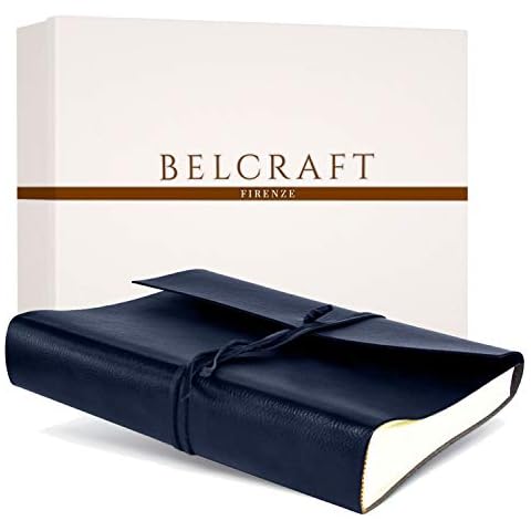 BELCRAFT Tivoli Large Recycled Leather Photo Album, MADE IN ITALY, Memory Photo Album, Scrapbook, Picture Album 6x4, Gift Idea & Gift for Family, Including BOX, A4 (23x30 cm) Navy Cover