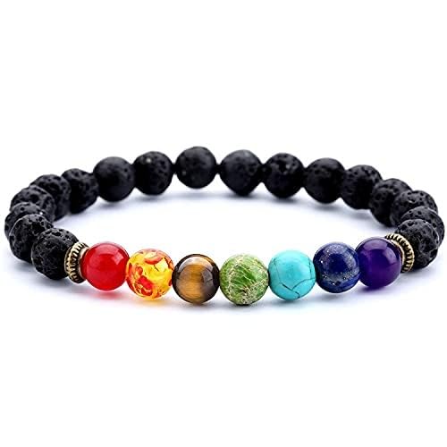 Lovemi Movements mothers day gift for mom D'Vine 7 Chakra Certified Natural Stones Reiki Healing Meditation and Protection 8-9mm Crystal Beads Multicolor Bracelet for Men and Women