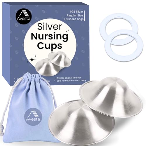 Avesta Original 925 Silver Nursing Cups - Silver Nipple Shields for Breastfeeding...