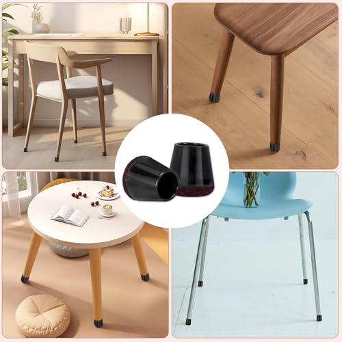 Lot de 24 embouts de protection en silicone avec coussinets en feutre - Pour pieds de chaise ronds (diamètre 14-23 mm) - Pour moins de bruit - Antidérapants - Noir – vue 7