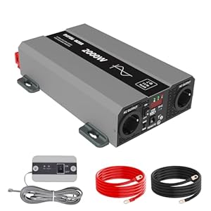 DATOUBOSS Spanningsomvormer 2000W 24V naar 230 V, 4000W Peak, Zuivere Sinus Omvormer met 2 EU-stopcontacten, USB-A en USA-C poorten en LCD-scherm, voor Camper, Vrachtwagen, Off-Grid Zonne-Energie