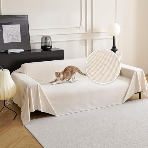 MYSKY HOME White Couch Covers for 3 Cushion Couch Sofa, Pet Friendly Dog Couch Cover Cat Scratch Furniture Protector, Non Slip Soft Couch Sofa Cover, Sofa Covers Washable, 91" x 134"