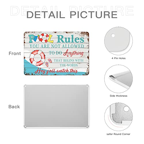 Señal de Reglas para Piscina 12x8" Metal 4 Piezas miniatura 6