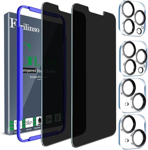 Image of Ferilinso 3 Pack Privacy Screen Protector for iPhone 14 Plus /13 Pro Max | 9H+ Tempered Glass, Military-Grade Shatterproof, HD, Case Friendly, Easy Installation Bubble Free, with Camera Lens Protector