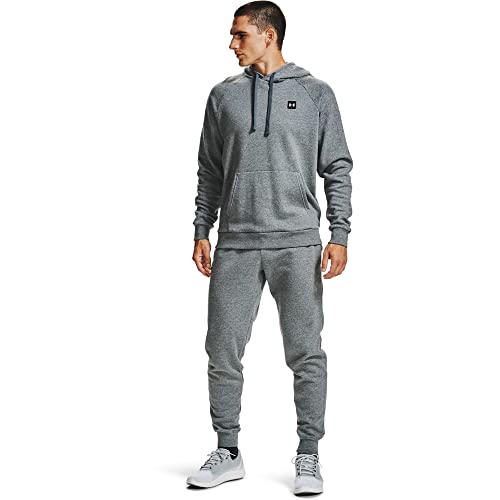 Image of Under Armour Mens Rival Fleece HoodieDISC , Pitch Gray Light Heather (012) /Onyx White , Large