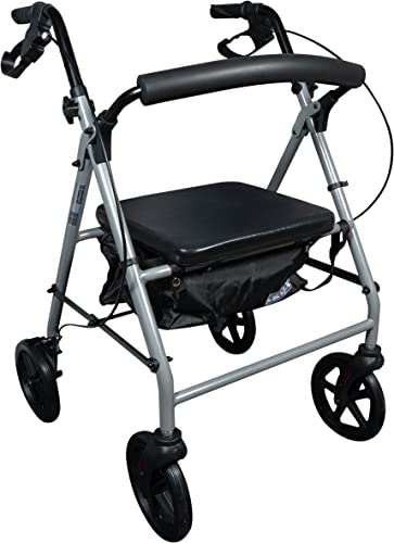 Aidapt Four Wheeled Lightweight Rollator Mobility Walker with Bag and 8 Inch Wheels for Indoor and Outdoor Use for Suport When Walking and Shopping