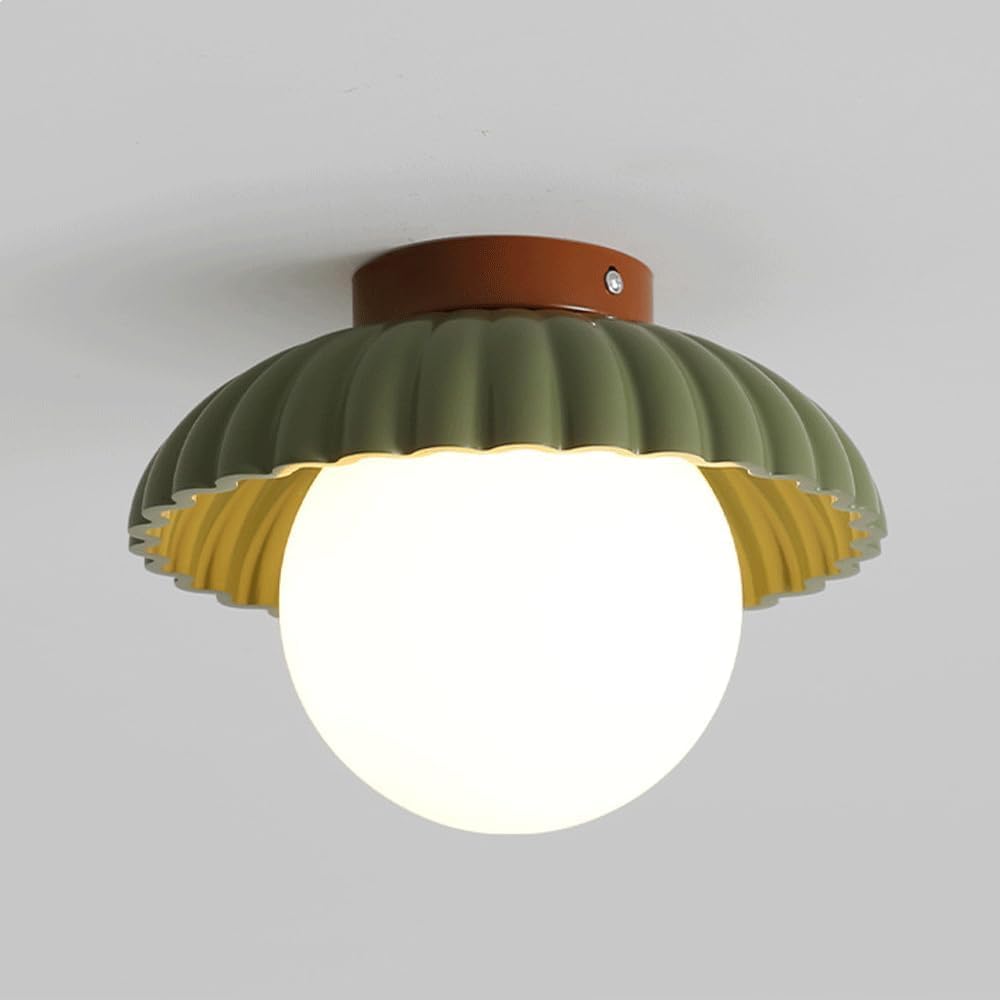 Lampa sufitowa do przedpokoju, balkonu, mała kremowa, szklana kula, lampa sufitowa z pojedynczą głowicą, częściowo zlicowana, do kuchni, przedpokoju, pralni, salonu, jadalni, oświe