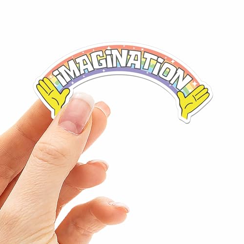 Imagination Funny Cartoon Quote Sticker - Funny Pop Culture Laptop Decal - Mini TV Show Sticker for Hydroflask Water Bottle