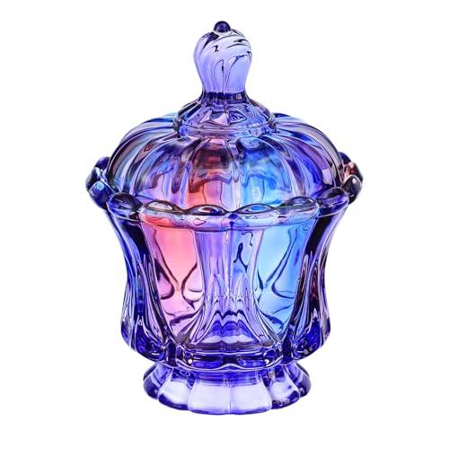 Gaolinci Vintage European Royal Glass Jar, Candy Jar with Lid Small Item Storage Jar (Purple Glaze)