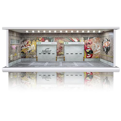 1/64 Scale Cars Display Case: Toy Car Parking Garage with LED Light Compatible with Hot Wheels, FoamBoard Storage Display for Matchbox with Acrylic Cover (Silent Scream)