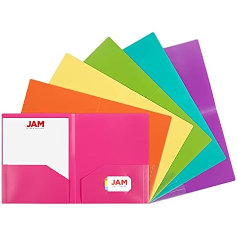 JAM PAPER Heavy Duty Plastic 2 Pocket Extra Tough School Folders - Assorted Fashion Colors - 6/Pack Cover