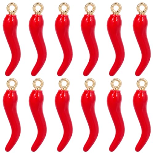 SUNNYCLUE 1 Caja de 30 dijes de Pimienta Al por Mayor Dijes de Chile Rojo Esmaltados Mini Dijes de Chile Picante En Miniatura para Fiesta Mexicana del Cinco de Mayo con Anillo Dorado para Hacer Joyas
