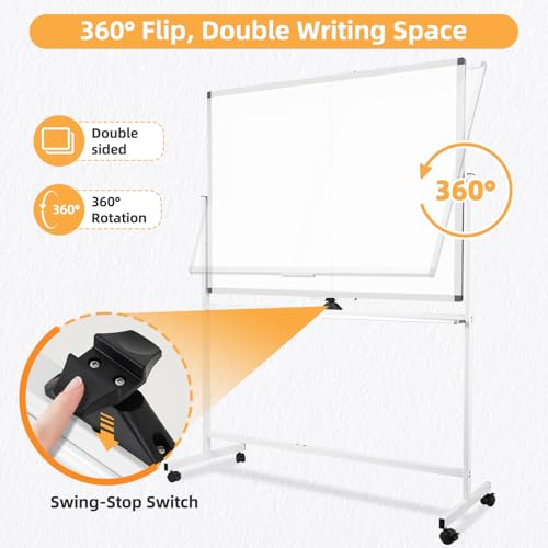 Image of Rolling Dry Erase Whiteboard with Stand, 48 inch x 36 inch White Board on Wheels