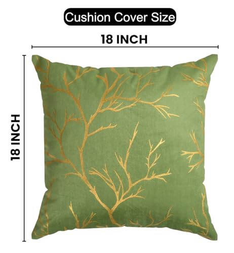 Image of Velvet Foil Cushion Covers 18 inch x 18 inch Set of 2, Pista Green