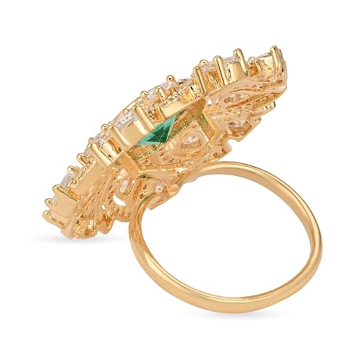 Image of I Jewels Rose Gold Plated Valentines Special Stylish Fashionable Design Floral CZ American Diamond Adjustable Finger Rings For Women & Girls (FL241)