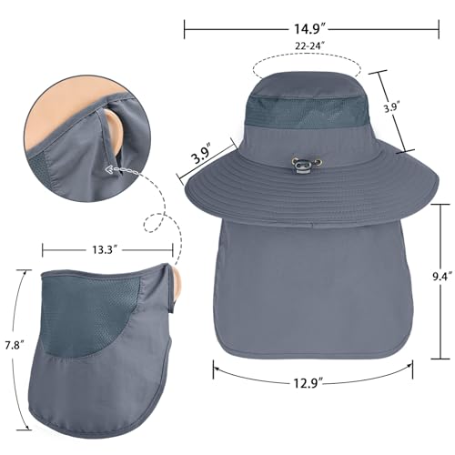 Image of Sun Hats for Men Women Fishing Hat UPF 50+ Breathable Wide Brim Bucket Hats Summer UV Protection Safari Hat with Neck Flap