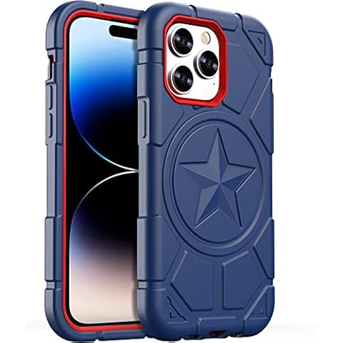 TIMISM [3 in 1 Defender Designed for iPhone 14 Pro Max Case 6.7 Inch, Military Grade Drop Protection Full Body Rugged Heavy Duty Protective iPhone 14 Pro Max Cover for Kids Boys Men, Navy Blue+Red Cover
