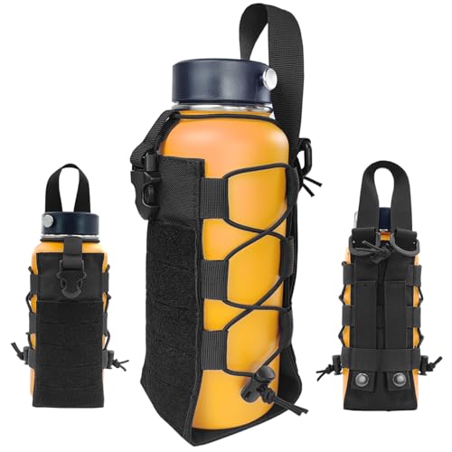Fyelo Molle Water Bottle Holder Tactical Pouches Adjustable 16-76 oz Enhanced Dual Pockets Multi Use for Outdoor Sports Fit for Backpack/Vest/Belt/Shoulder Strap (Black Brown Green)