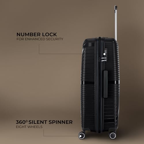 Image of Stony Brook Nasher Miles Axis 75 Cm 28 Inch Polypropylene Hard-Sided 4 Wheels Spinner Check-in Luggage Trolley Bag (Black)