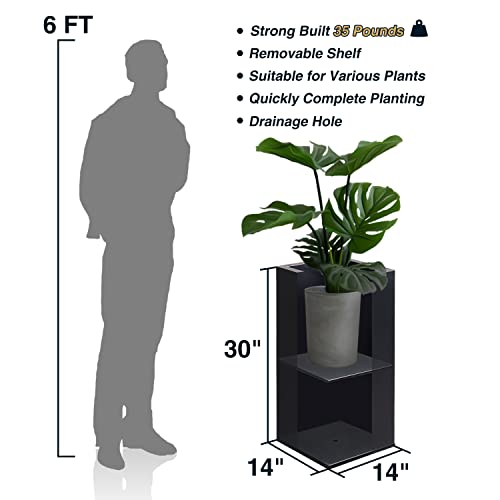 Wallowa Metallic Heavy Tall Outdoor/Indoor Planter Box, Rectangular, 14”Lx14”Wx30”H, ‎35 Pounds, Black, 1 Pack #TOP5