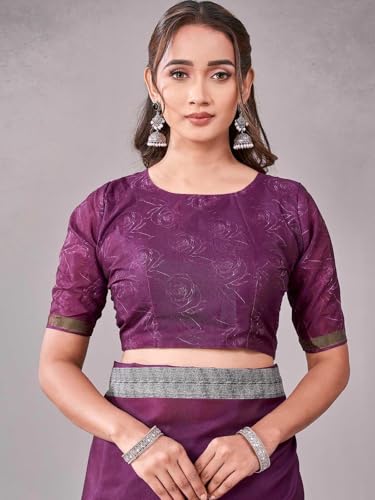 Image of Satrani Women's Silk Printed Saree with Unstitched Blouse Piece