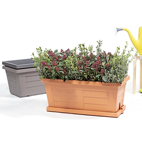 Fioriera Vaso Rettangolare Con Sottovaso Effetto Legno Antracite 100X44X40H