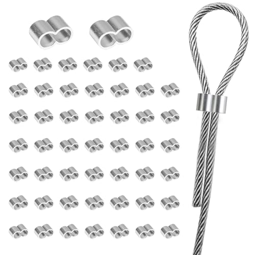 Set de 50 Abrazaderas de Cable de Aluminio 8mm, Virolas de Aluminio Manguitos de Engarce para Cuerda de 8mm-9mm, Ideal para Cables de Acero, Tendederos y Colgar Cuadros, Casquillos Resistentes