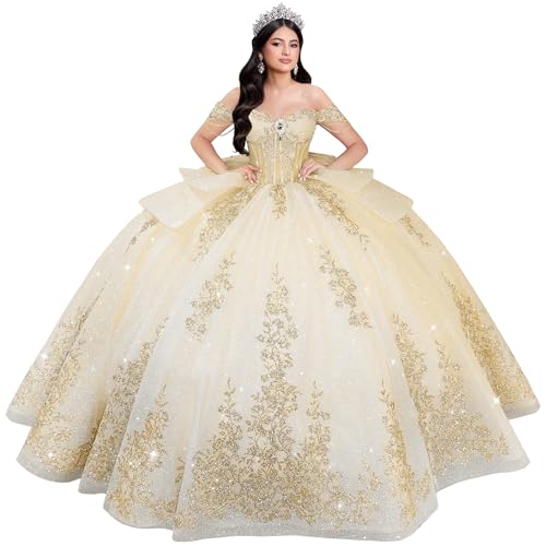 Youjiayi Sparkly Champagne Quinceanera Dresses with Appliques Size 4