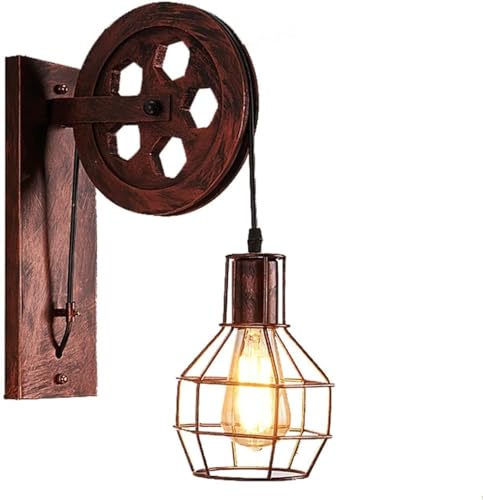 Lámpara de pared de polea industrial retro - Luces de pared antiguas de personalidad Apliques de pared de polea de elevación de un solo cabezal ajustables,lámparas de techo de araña