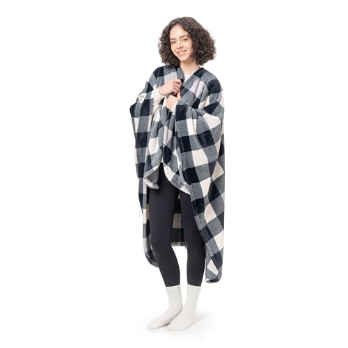 Berkshire Blanket PrimaLush™ Double-Sided Wearable Blanket with Pockets – Ultra Soft Fleece Shawl Wrap for Adults & Teens (One Size, 58" x 64")