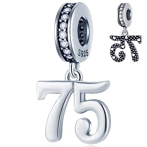 75th cumpleaños charms de plata con numero 75 años para abalorios de Navidad