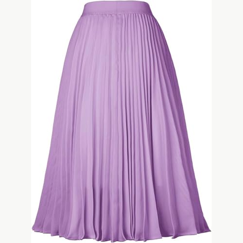 Women’s Midi Pleated Chiffon Skirts Casual Elastic High Waist Flowy Swing Knee Length A Line Skirt4