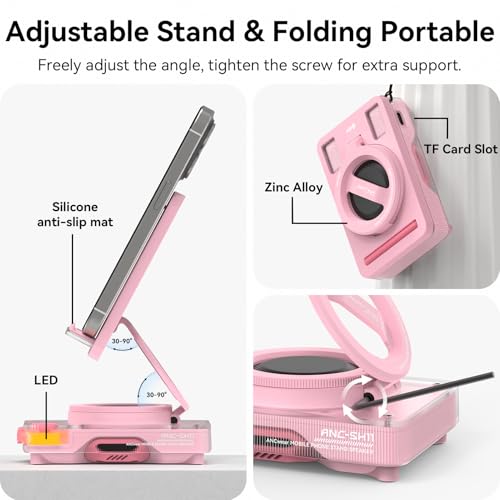 Image of ANCwear Bluetooth Speaker Phone Stand for Desk, Adjustable Holder | Bluetooth 5.4 audio stand with TF card slot for music and hands-free viewing in the kitchen, bedroom, office or travel