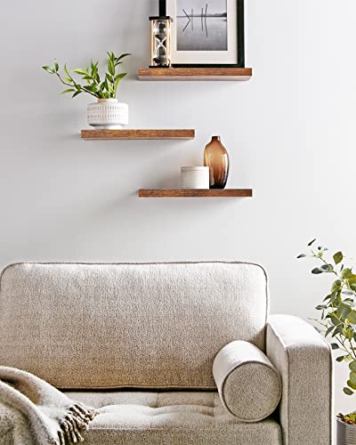 Bayka Floating Shelves, Wall Mounted Rustic Wood Shelves For Bathroom, Bedroom, Living Room, Kitchen, Small Hanging Shelf For Books/Storage/Decor With 22Lbs Capacity (Rustic Brown, Set Of 3, 16In) #TOP4