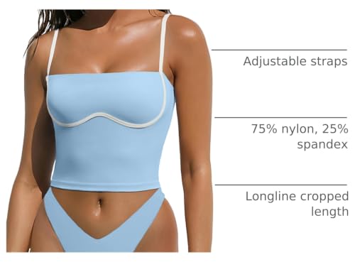 Image of OMKAGI Womens Workout Tank Tops Adjustable Strap Longline Sports Bra Padded Sleeveless Top