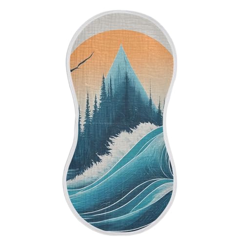 Muslin Burp Cloth for Baby 2PCS Sunset Mountain Sea Waves Super Absorbent Burping Cloths, Bibs for Newborn Boys Girls2
