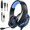 GAMURRY Gaming Headset für PS4 PC Xbox One S,3.5mm Gaming Kopfhörer mit Mikrofon,Surround Sound Noise Cancelling mit LED Licht,für Laptop,Mac,Tablet,Smartphone,PS vita,Nintendo Switch(Schwarzblau)