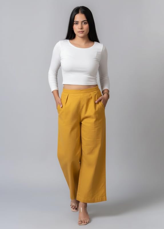 Image of Moirai Pure Cotton Wide Leg Women Trouser Stylish Mid Rise Relaxed Straight Fit Loose Pants Casual Travel Office Formal Wear