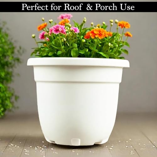 Image of Kuber Industries 14 Inch Plastic Large Size Flower Pot for Home, Office, Living Room, Balcony & Garden | Aesthetic & Portable Gamla Pot /Planter for Ideal for Indoor & Outdoor Use | White