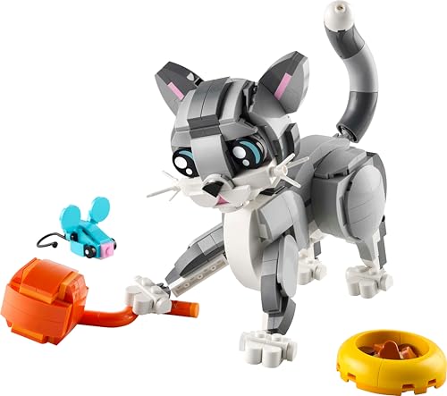 LEGO Creator 3in1 Graue Katze - Tierfigur umbaubar in Taube oder EIN Hund - Kreatives Geburtstagsgeschenk für Mädchen & Jungen ab 8 Jahren - 31163